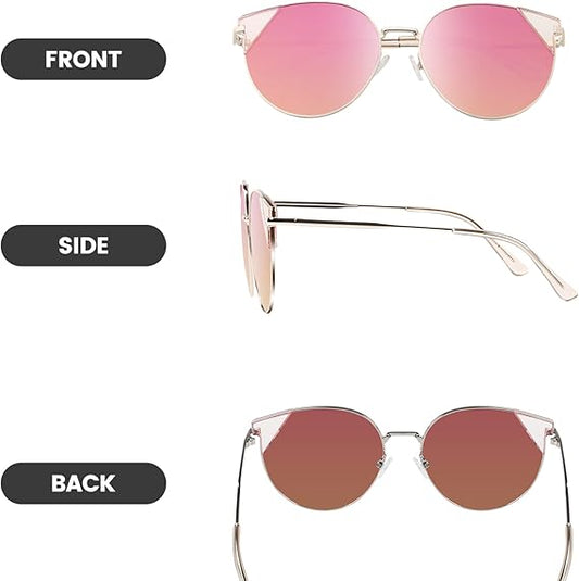 DUCO Oversized Cat Eye Sunglasses for Women Retro Round Polarized Sun Glasses UV400 Protection W018